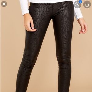 Black snake skin faux leather leggings